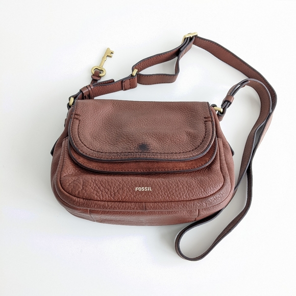 Cognac Fossil Peyton Small Crossbody Purse Leather and Suede - Picture 3 of 16